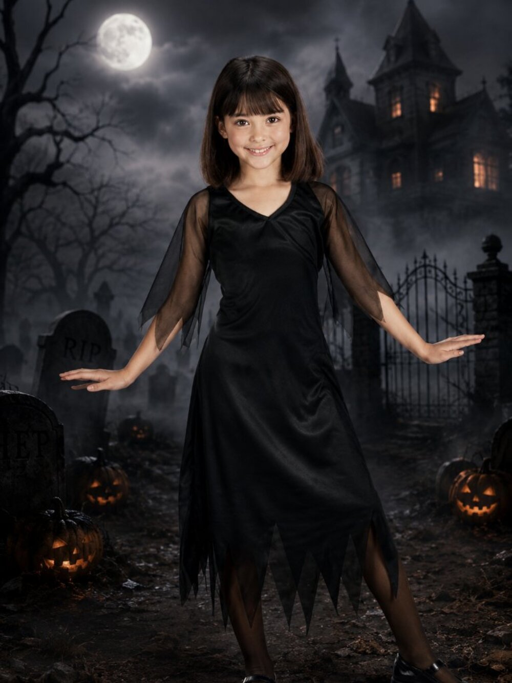 Child Witch Dress Costume Girls Size Small 4-6 Black Halloween Costume Dress